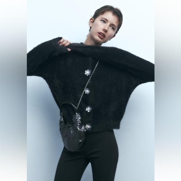 ZARA SEQUIN MINI BUCKET BAG - Picture 3 of 9